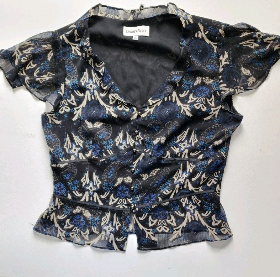 Danny Nicole 2 Pc Dress Set Blue Paisley Sheer Midi Skirt Cottagecore Church