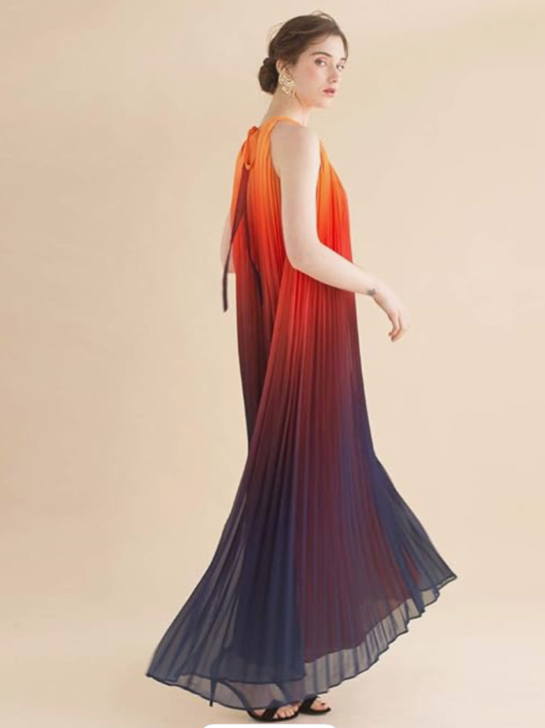ChicWish Ombre Gradient Sunset Halter Pleated Maxi Dress Size M/L