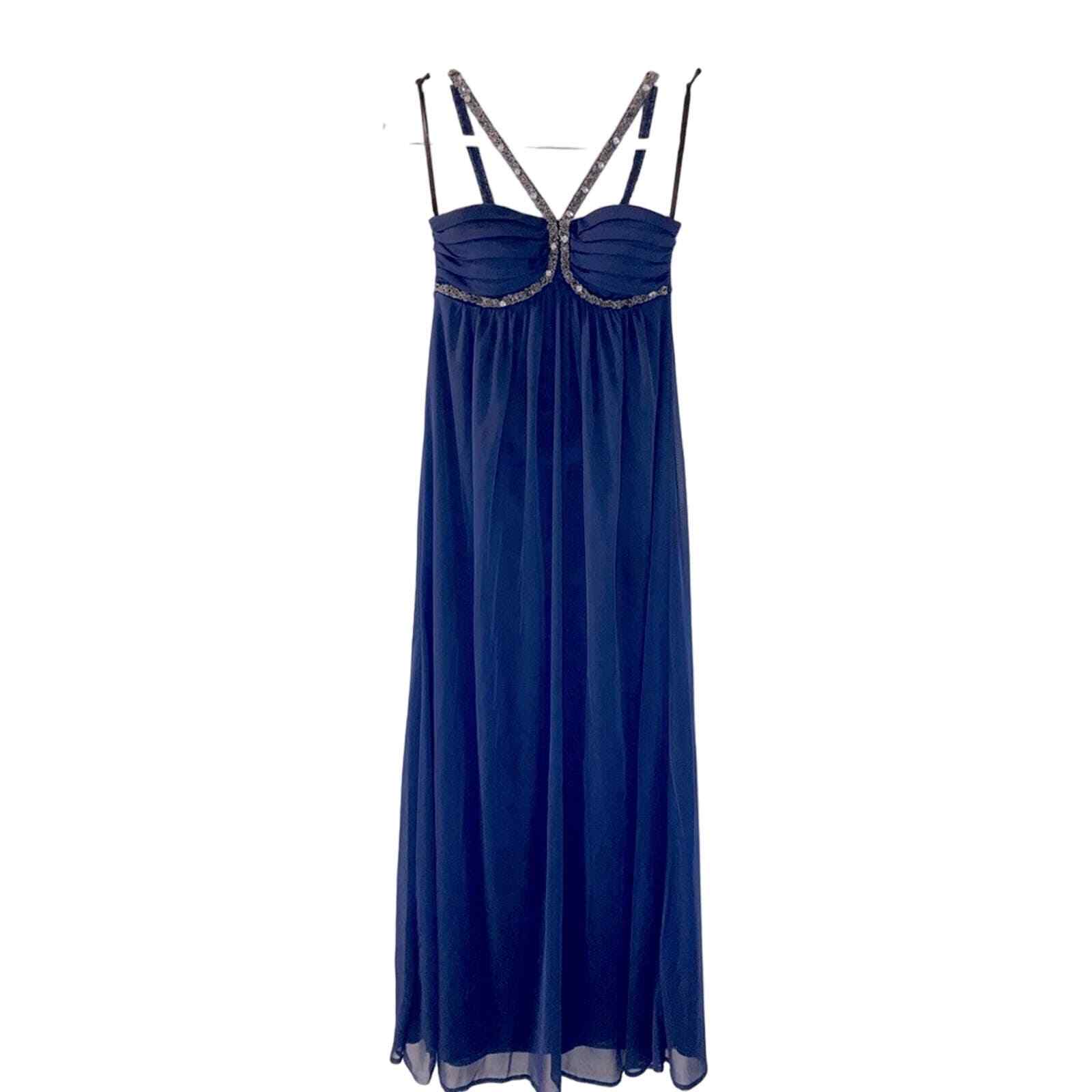 Navy, Sequin Strap, Floor Length Dress Size Small Jodi Kristopher