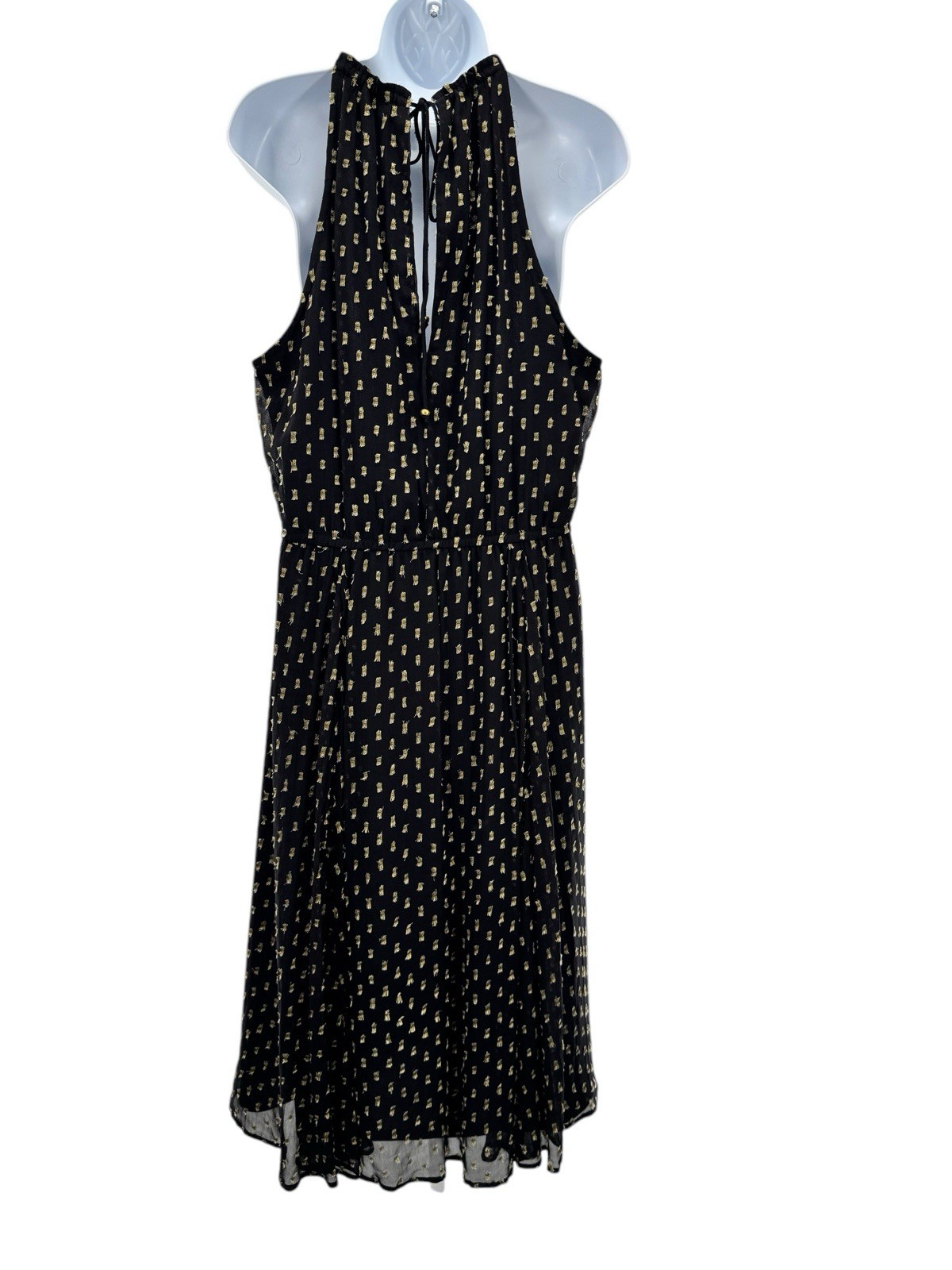 Plenty by Tracy Reese Dress Size Large Black Gold Halter Midi Pleated Lined