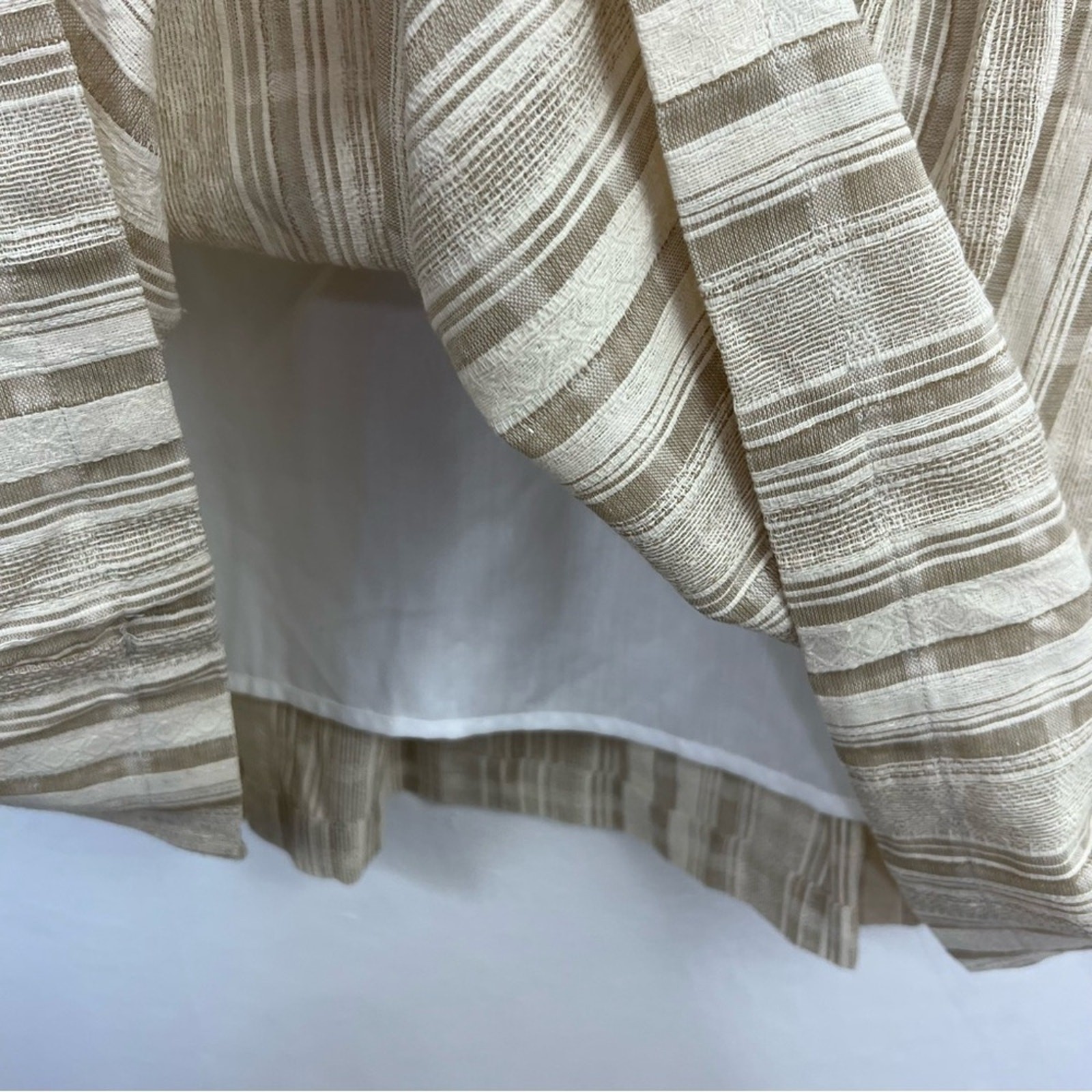 Mod Ref Striped Dress Tan Ivory Linen Textured Cotton Babydoll Dress Size Small