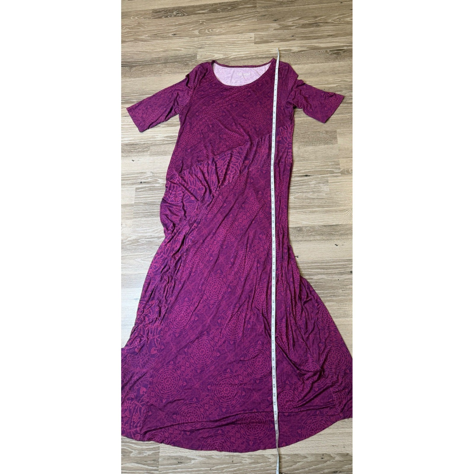 Soft Surroundings Tall Large Purple Mandala Print Maxi Dress Elbow Sleeve Summer