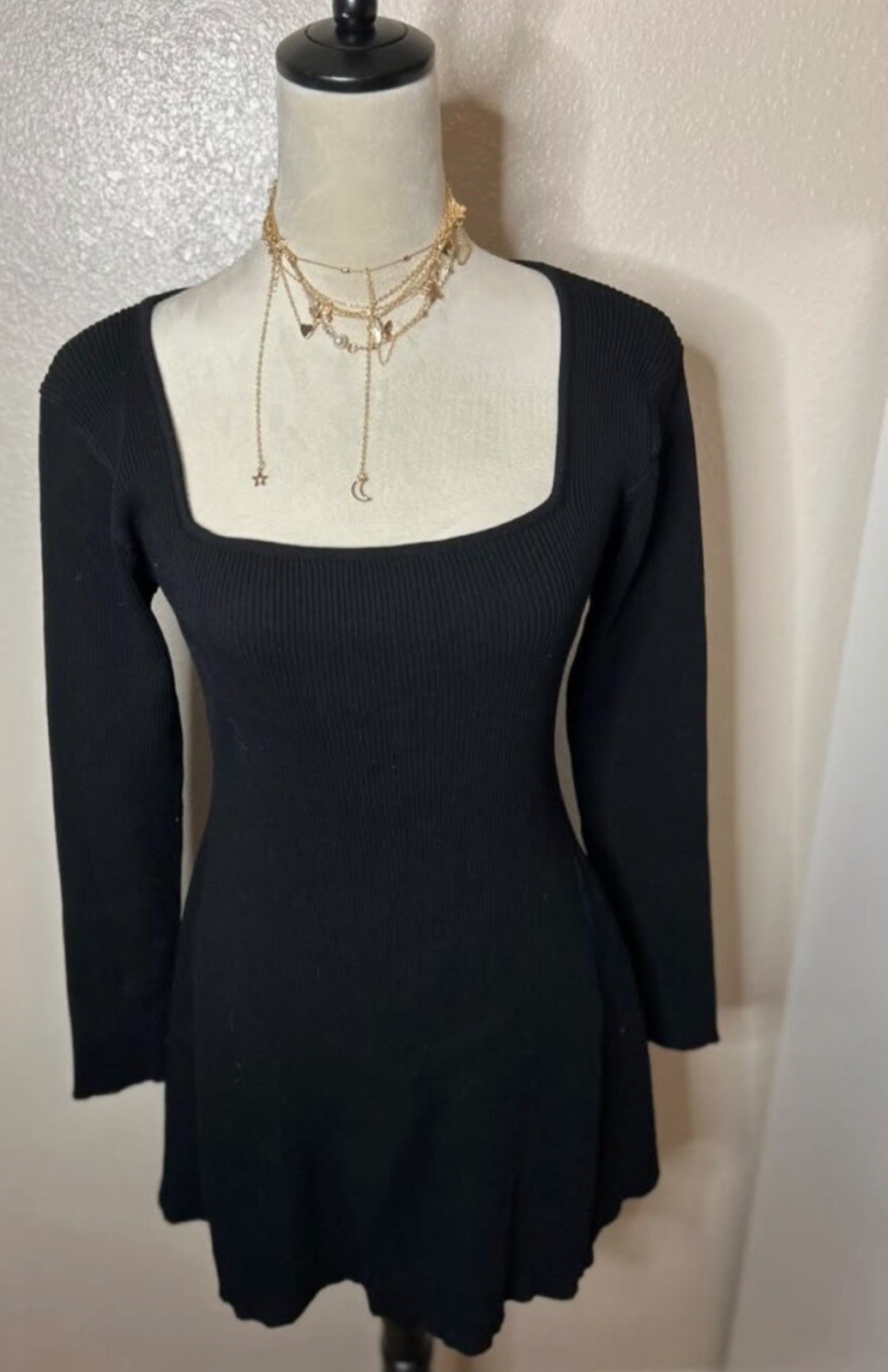 Solid Black A-Line Mini Dress (S/M)