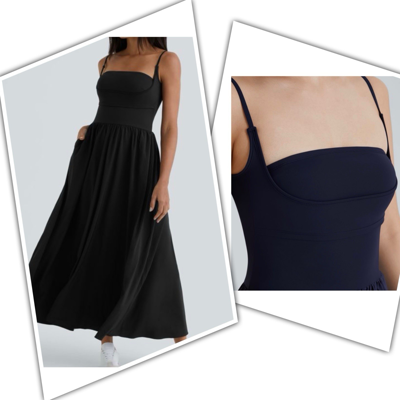 Halara Breezeful Backless Side Pocket Flowy Flare Maxi Black Dress Sz L . New.