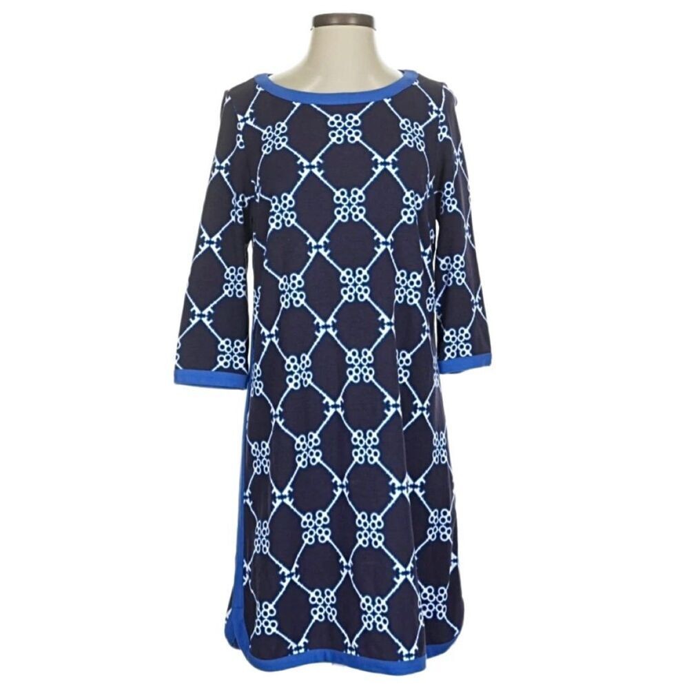 New! Crown & Ivy Navy Blue Shift Dress With Nautical Key Pattern Sz M