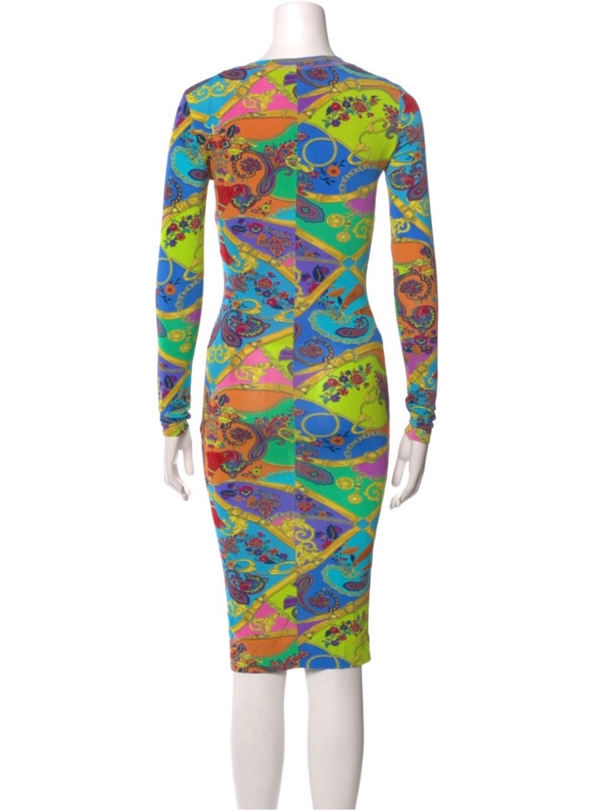 Versace Jeans Couture 2019 Blue Pink Medusa Sheath Dress 36 38 40 0 2 4 XS S