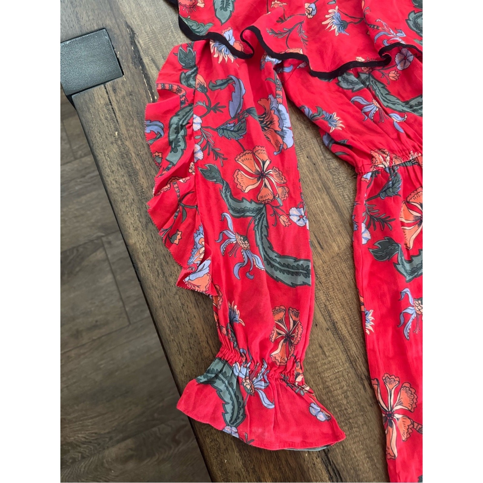 Love Sam Red Floral One Shoulder Asymmetrical Ruffle Dress XS Boho Viscose