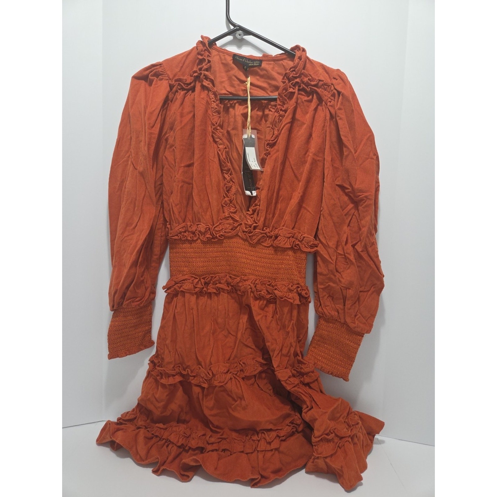House of Harlow Nicole Richie Womens M Rust Corduroy Smocked Mini Dress Boho
