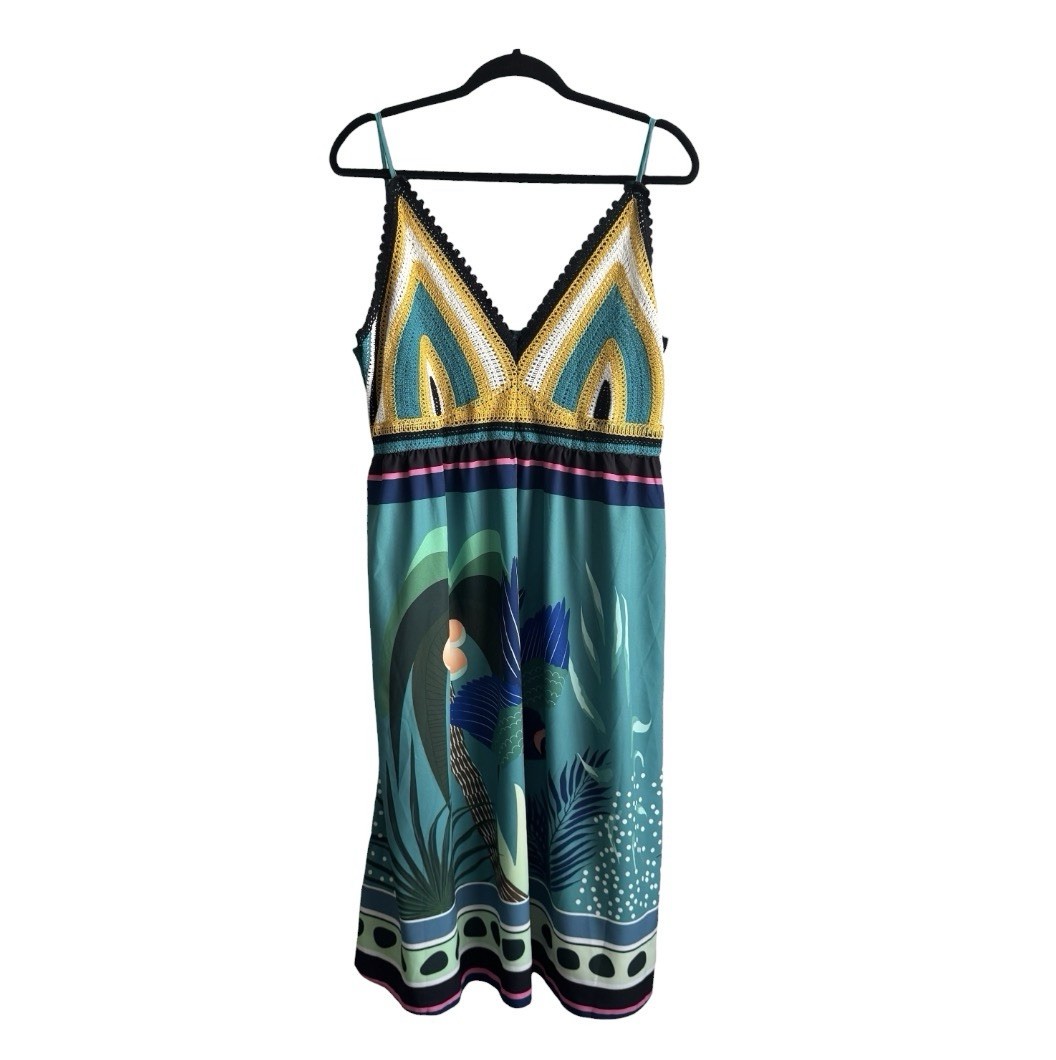 Shein Tropical Bird Palm Tree Print Cami Vacation Summer Dress Size 4XL