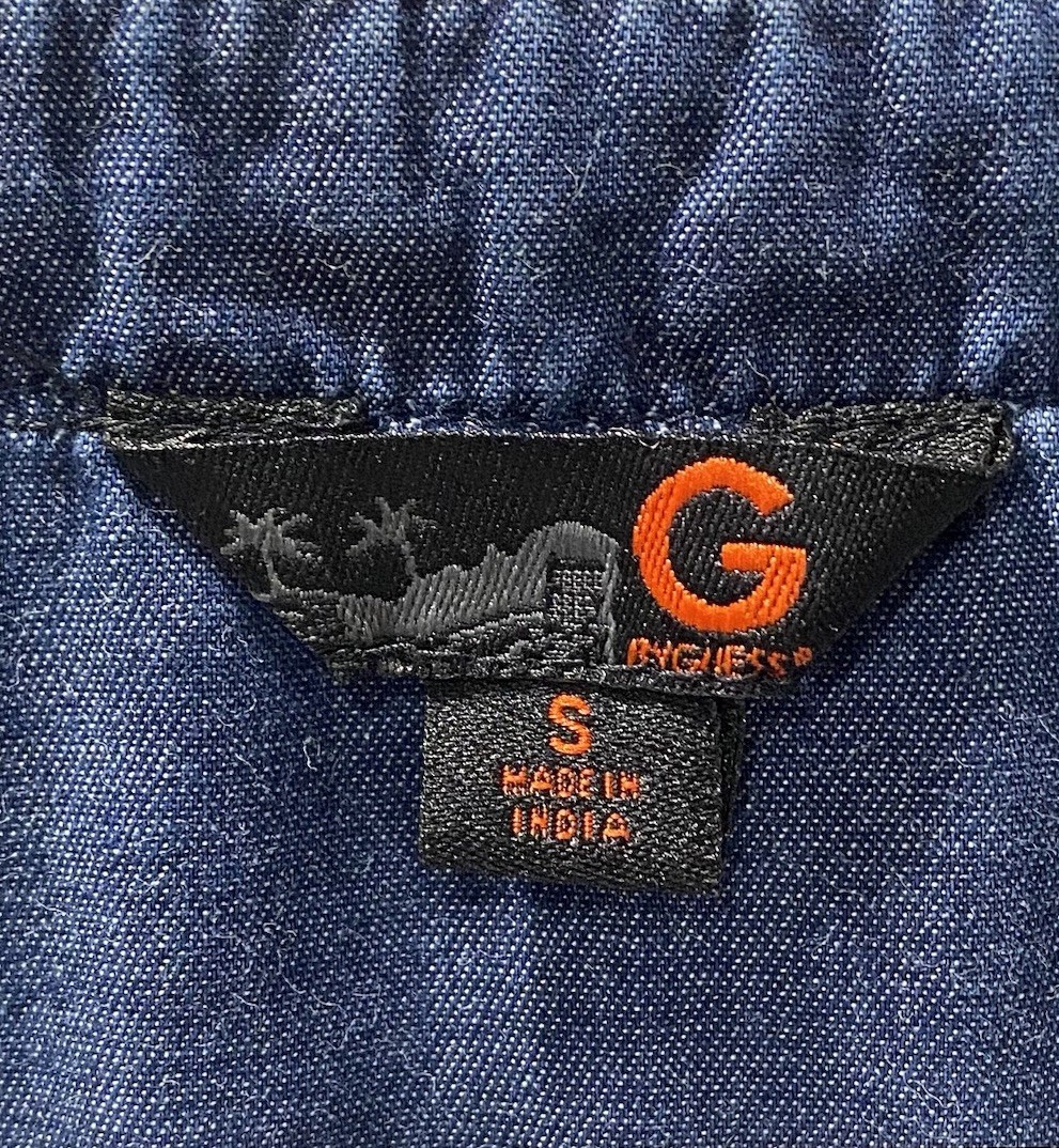 G By Guess Lightweight Chambray Denim 1/4 Zip Short Sleeve Dress Roll Sleeves