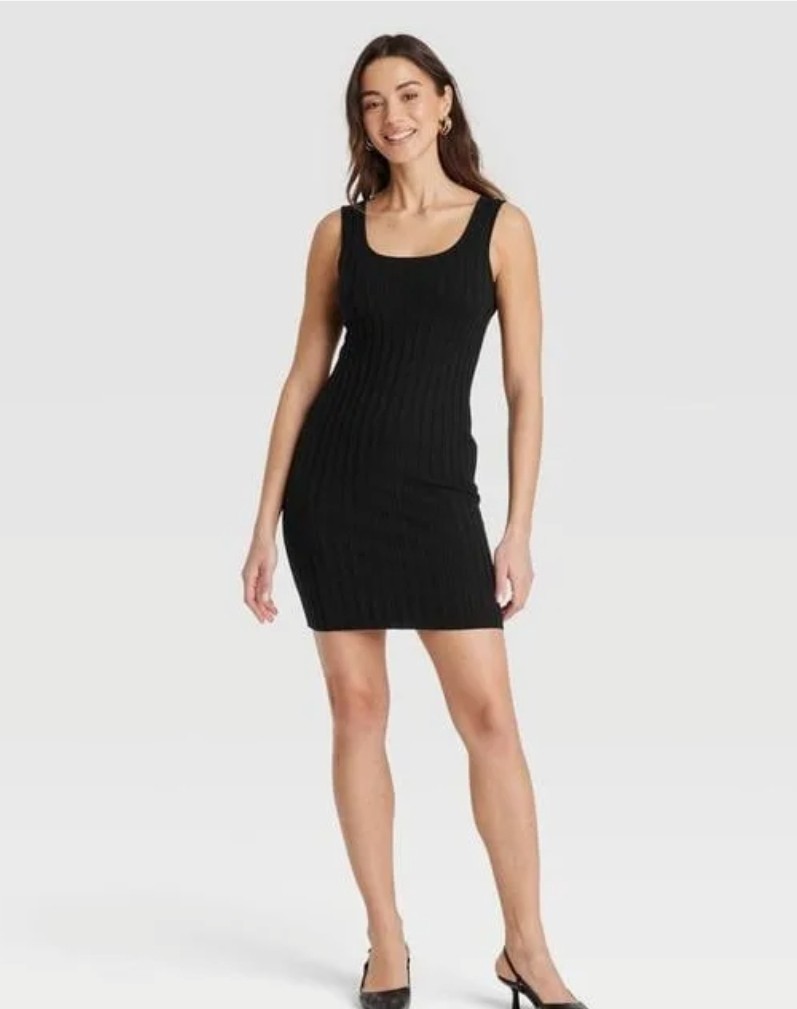 Sleeveless Knit Bodycon Tank Dress Black Scoop Neck Mini Casual