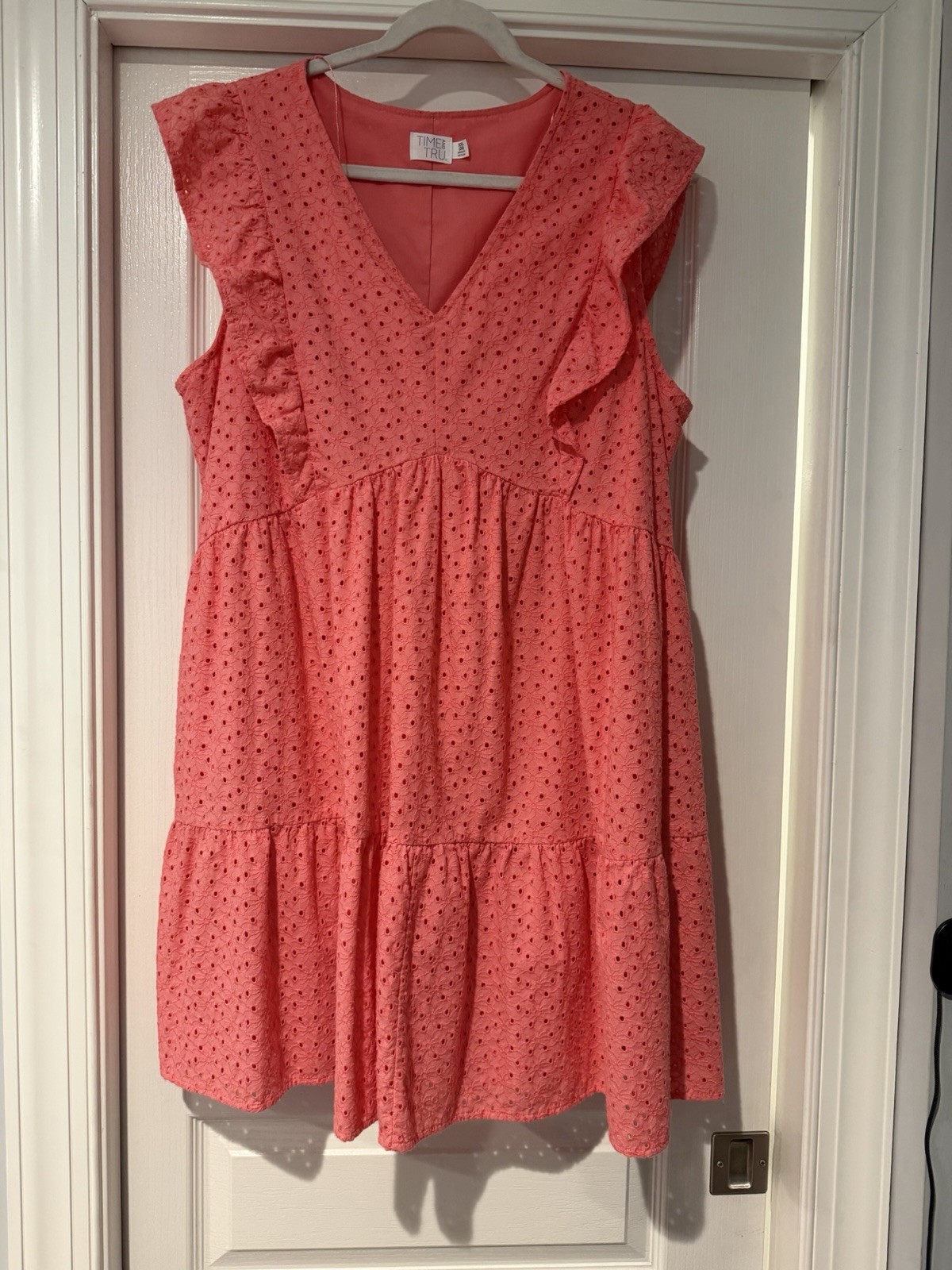 Time & Tru Women’s Sleeveless Coral Pink Eyelet Dress Size XXL