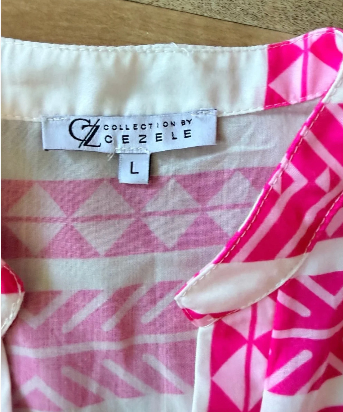 Cezele Sleeveless White Maxi Dress with Neon Pink Geometric Print