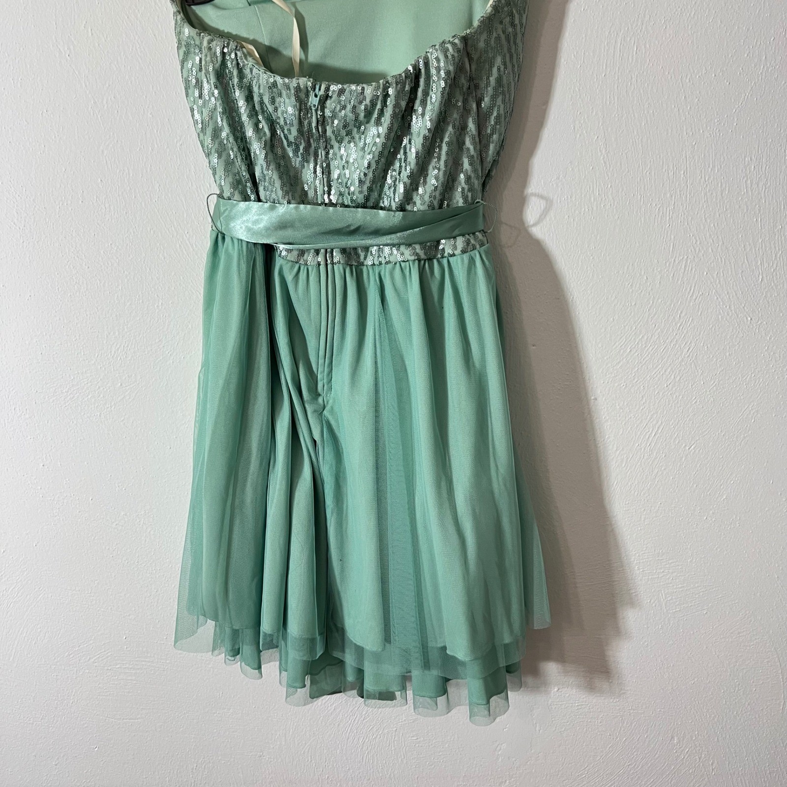 By & By Mint Green Strapless Sequin Chevron Tulle Party Dress Junior 13 Coastal