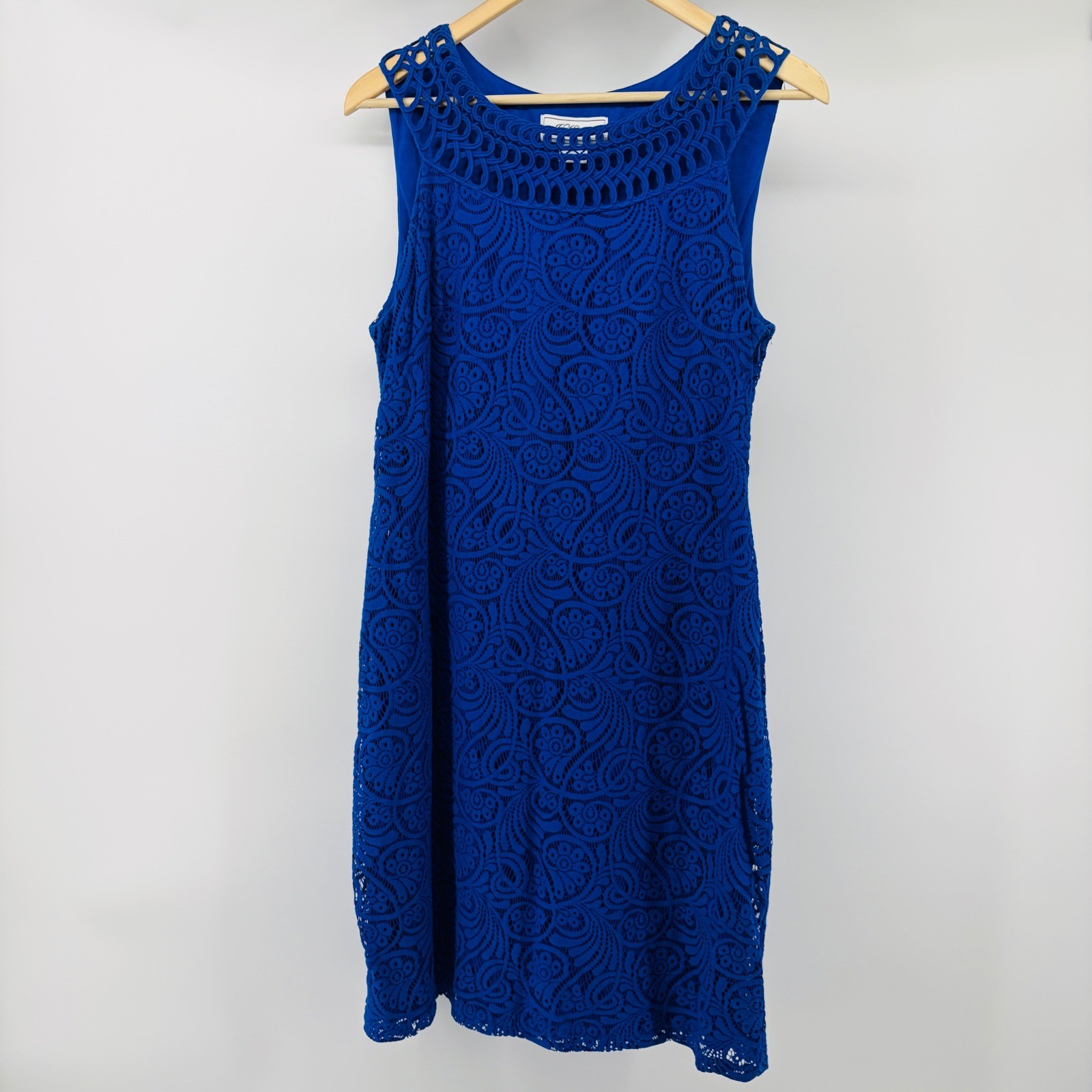 J. Howard Dress Size 12 Royal Blue Lace Sheath Lattice Neckline Sleeveless