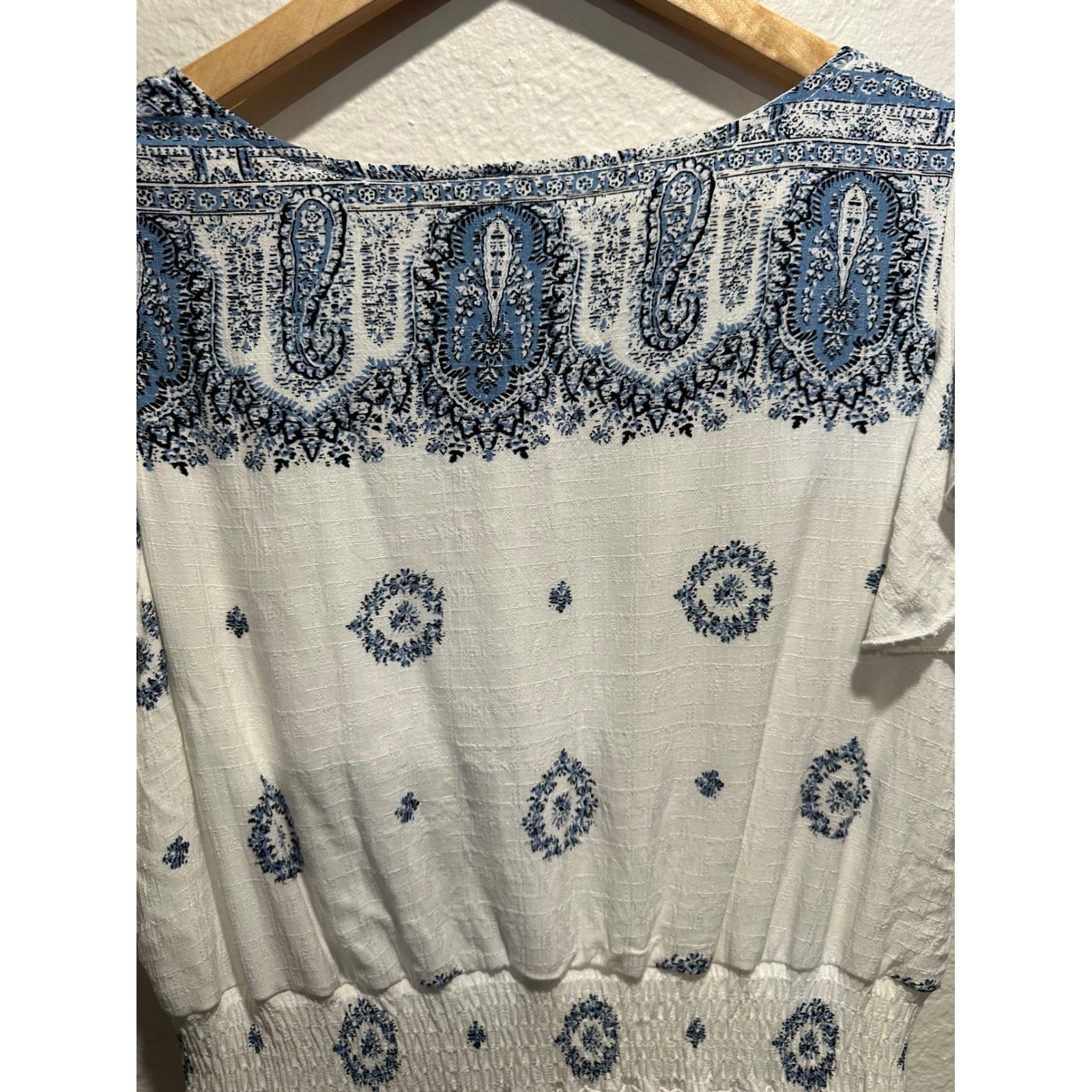 Anthropologie Kindred Blue Paisley High Low Midi Dress Flutter Sleeve Large