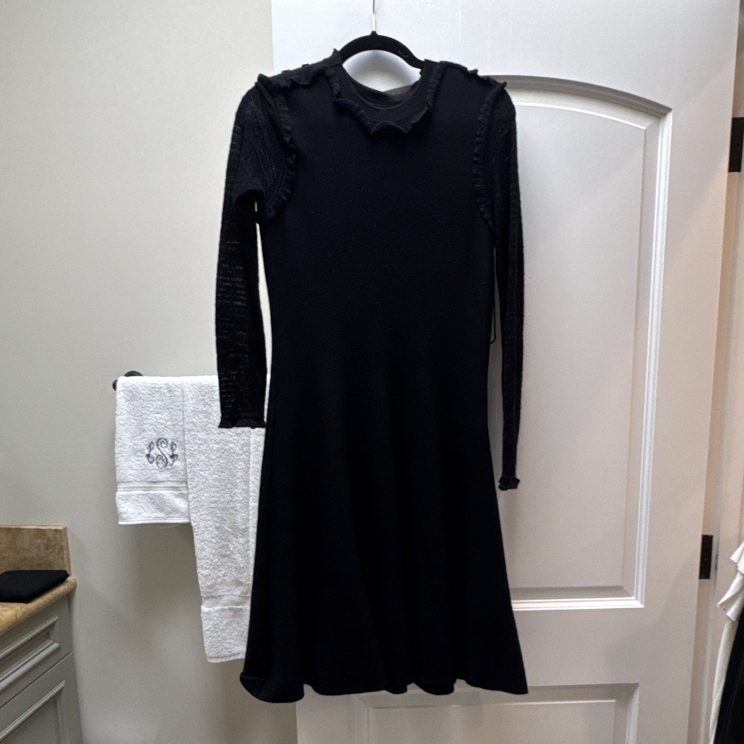 Authentic CHANEL Black Silk Cashmere Knit Ruffle Dress Size 38 / US 6 P54854K071