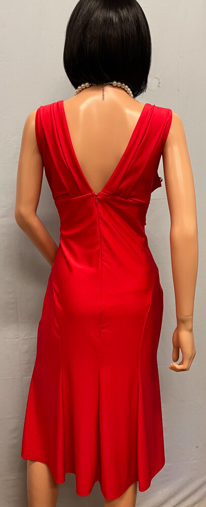 MARINA Cherry Red Pleated Stretch Sleeveless Dress 8 NWT