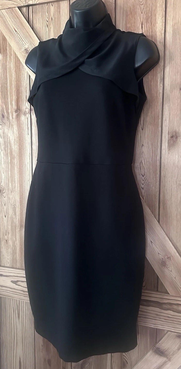FOREST LILY Black Crossover Mock Neck Sleeveless Stretch Sheath Dress Size 6