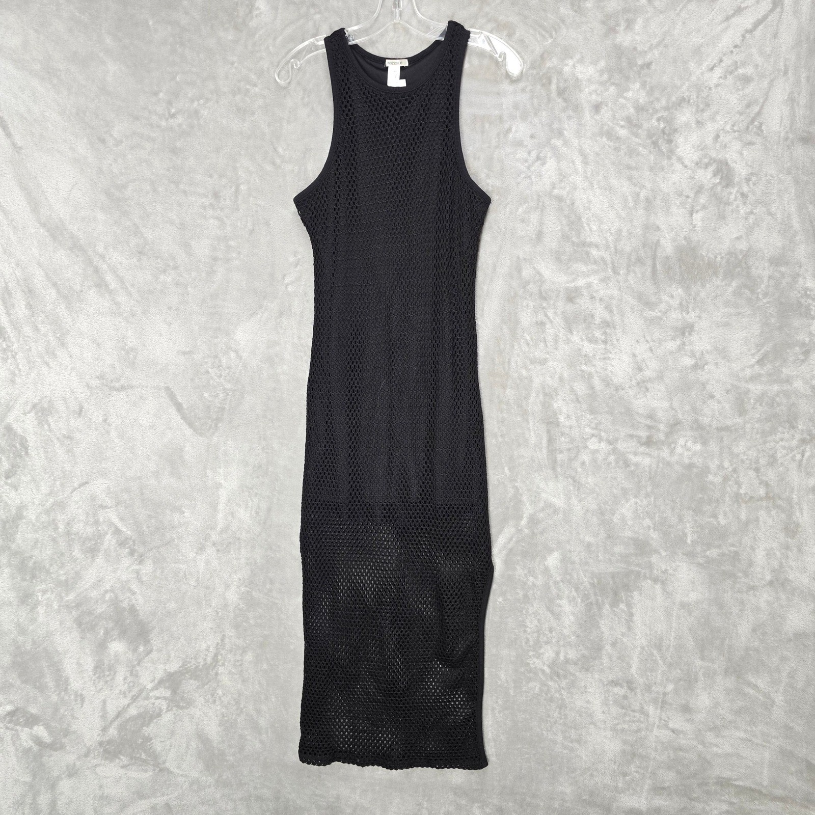 Bozzolo Womens L Black Crochet Mesh Maxi Dress Racerback Fishnet Festival Grunge