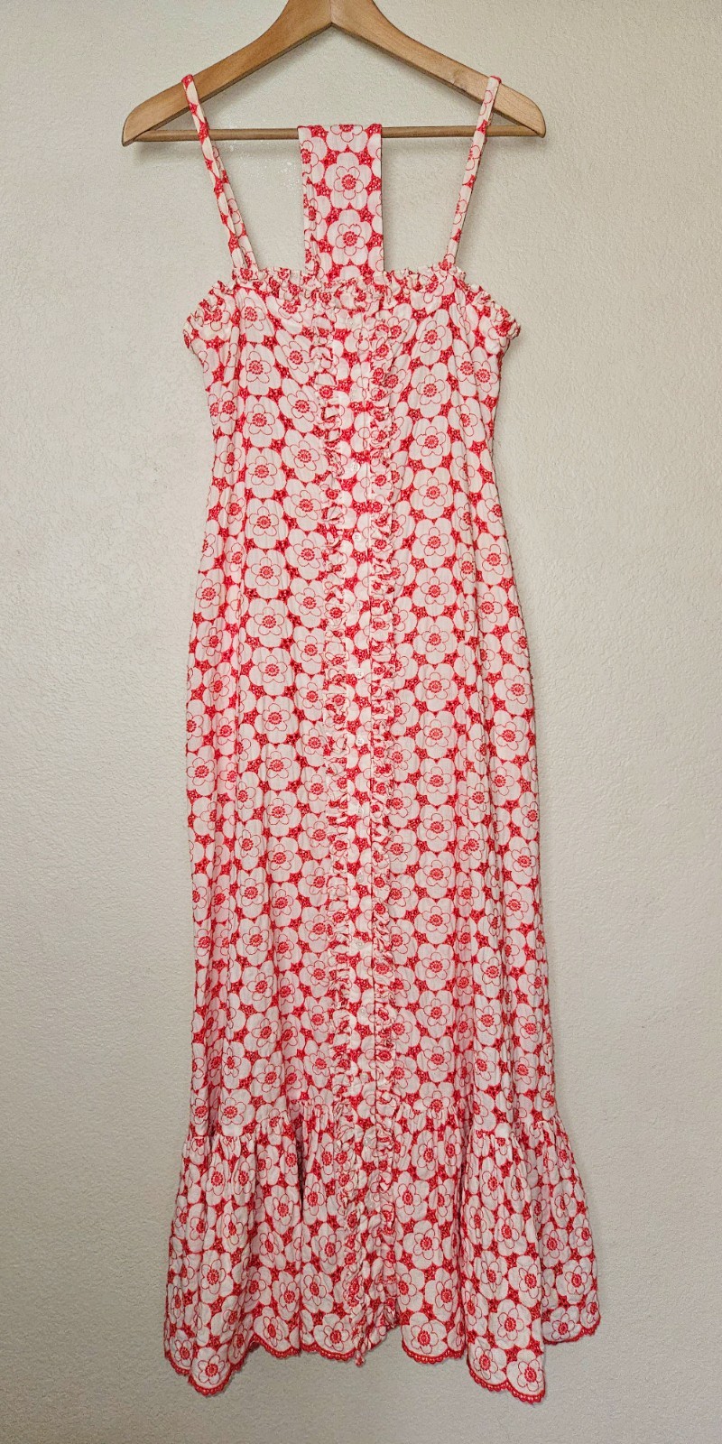 Lisa Marie Fernandez Embroidered Eyelet Dress Size 1 (US 2 4) Tomato Red Cream