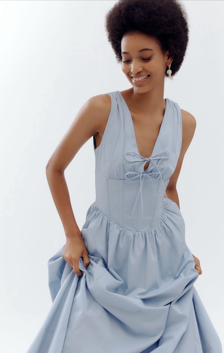 Anthropologie ASTR The Label Midi Dress Blue Maili Preppy Vacay Boho Small NWT