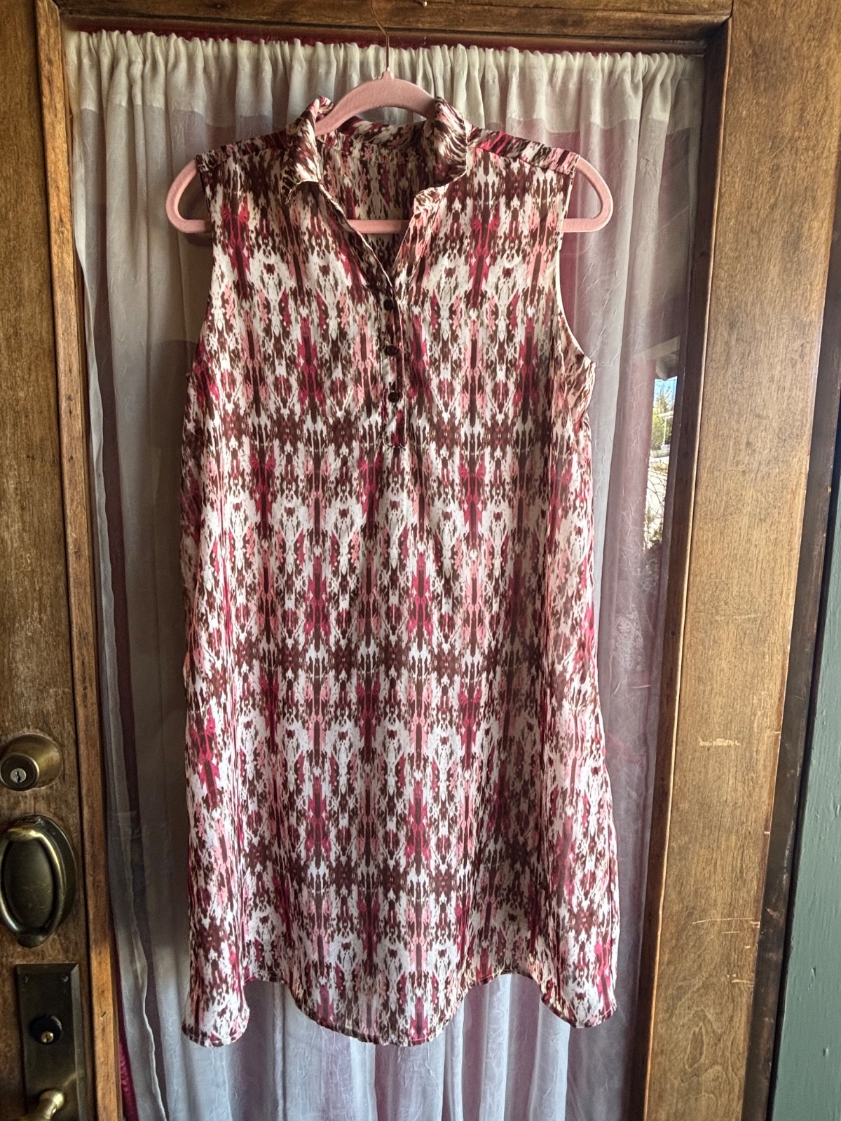 Wrangler Midi Dress Women’s Medium Brown Pink Lined Lightweight Semi Sheer