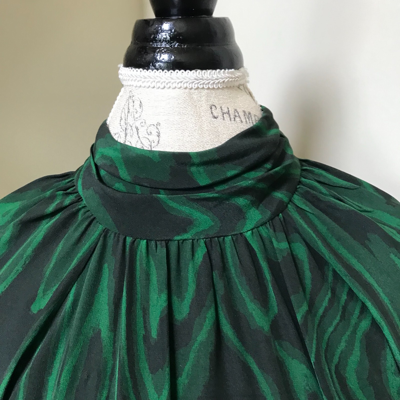 WHiT Anslem Shift Midi Dress Womens P XS Emerald Green Black Long Sleeve Silk