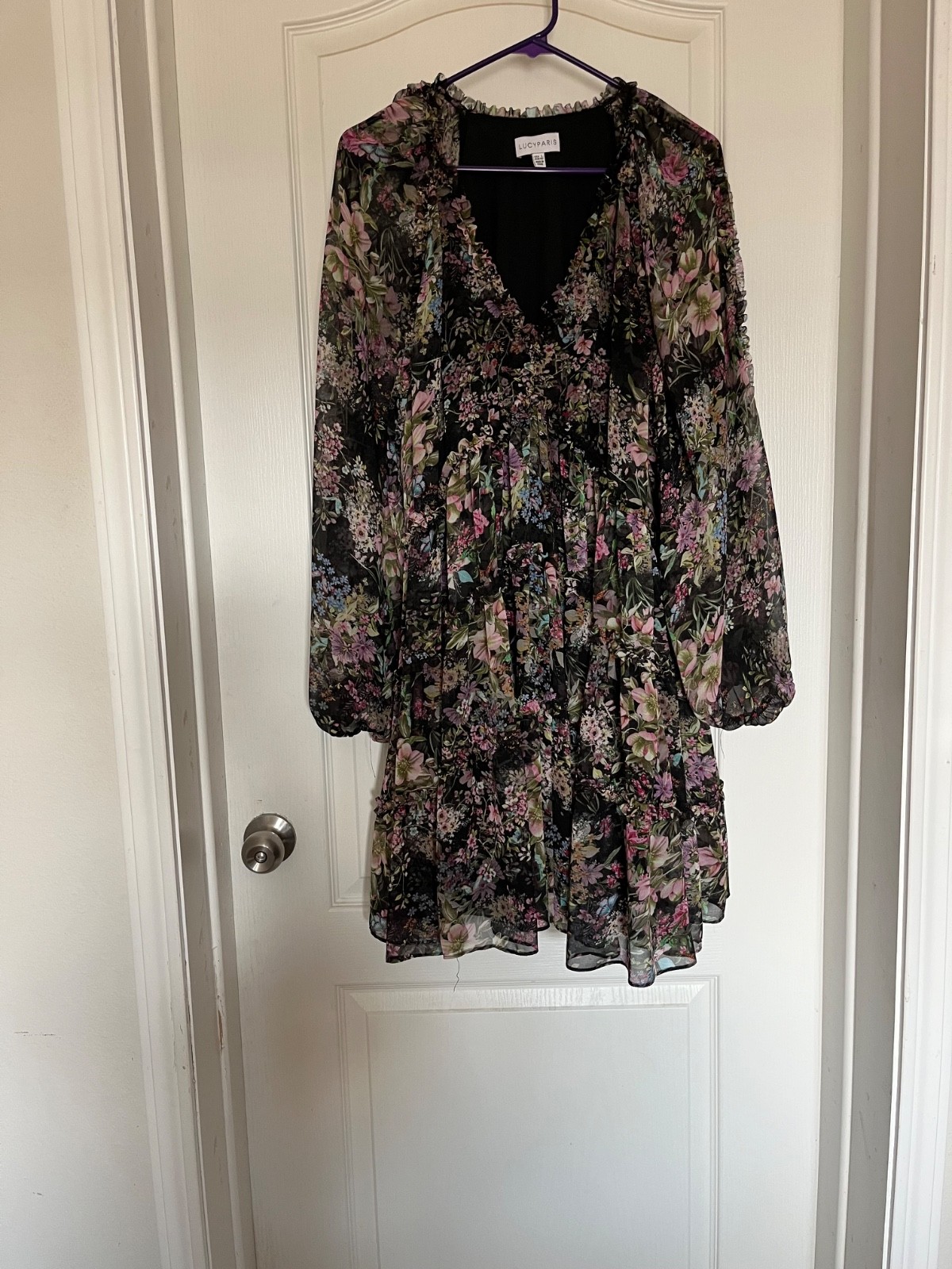 Lucy Paris Santino Mini Dress Floral Chiffon Ruffle Long Sleeve L
