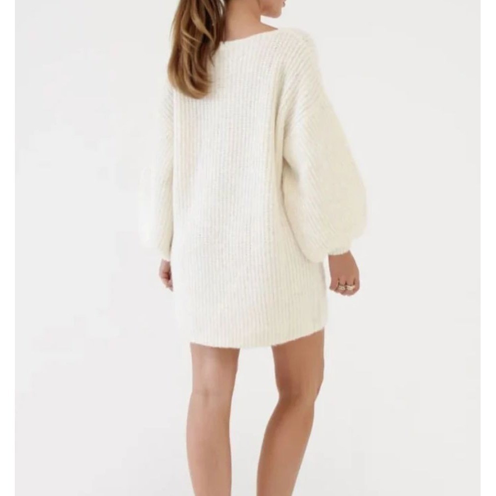 Rumored Revolve Oversized Knit XS Sweater Dress Cream Balloon Sleeve Cozy