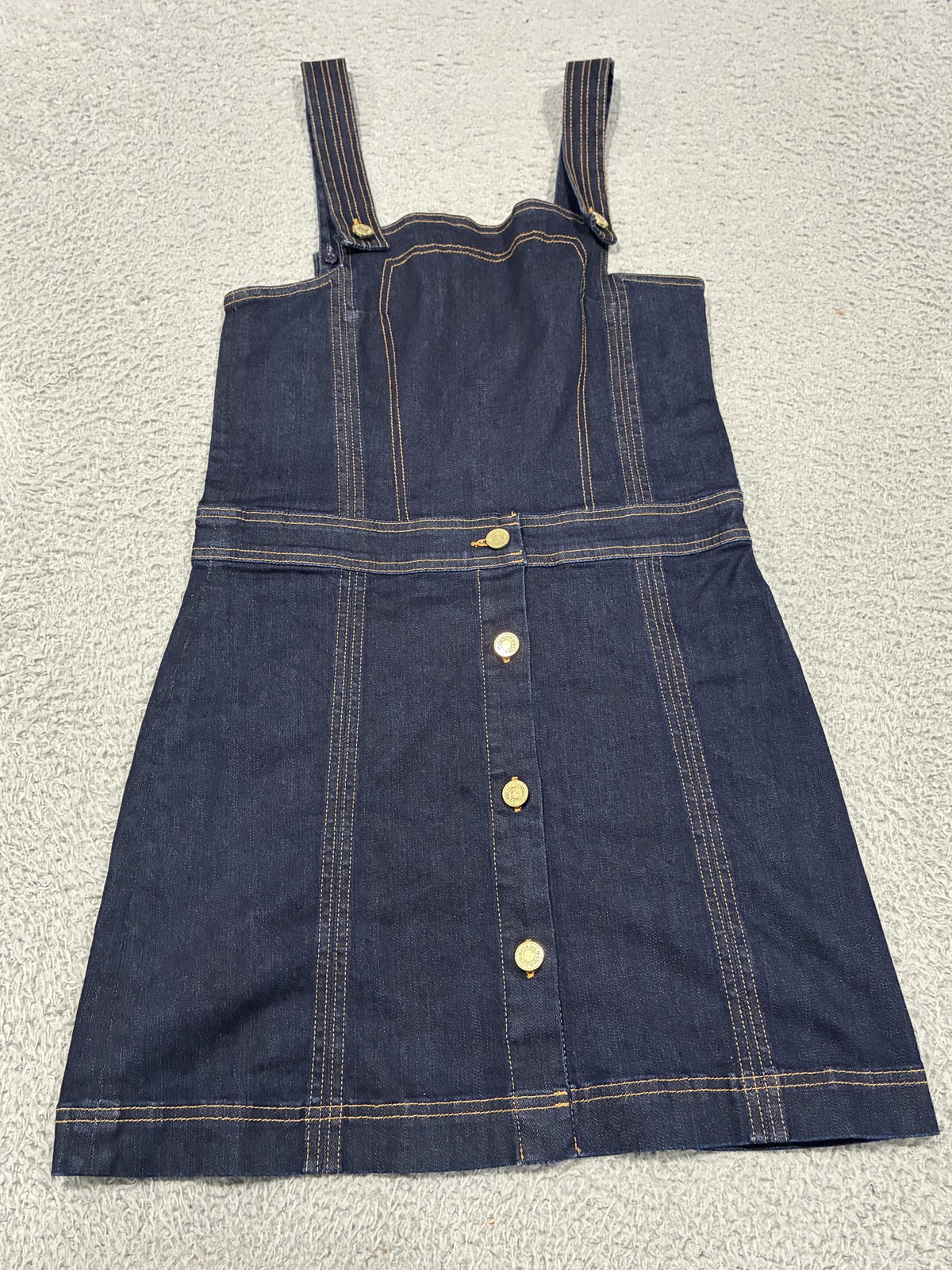 7 For All Mankind Dress Womens Small Blue Denim Overall Pinafore Mini Button