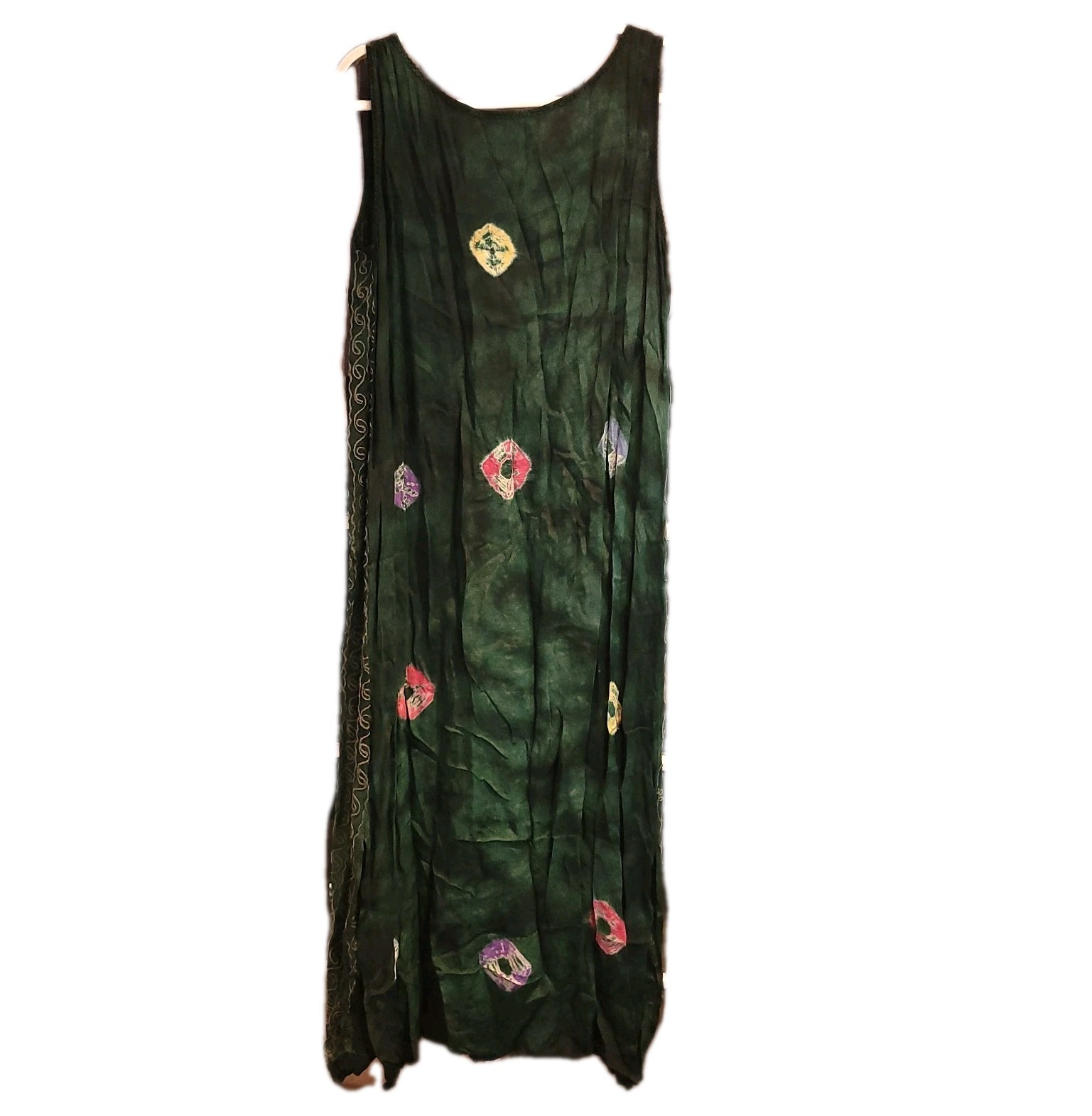 Papillon Embellished 100% Silk Vintage Green Multicolor 90s Boho Beachy Resort