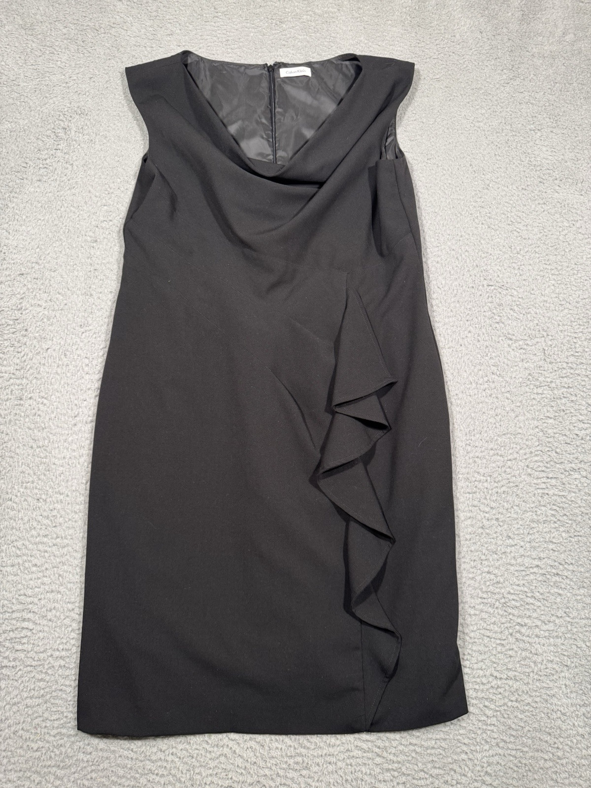 Calvin Klein Dress Black Ruffle Sheath Career Church XL 14/16 check measurements