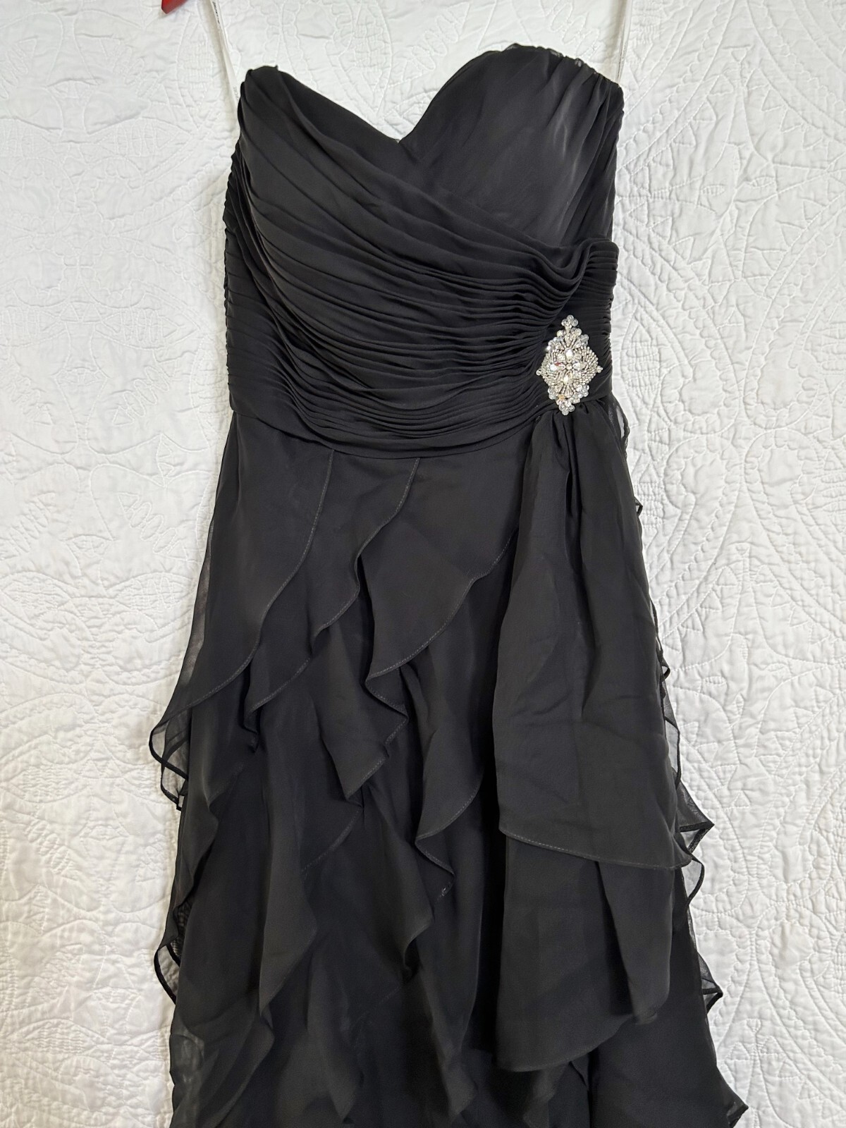 Nwt Saison Blanche Couture Tiered Ruffle Strapless Jeweled Evening Dress Sz 8