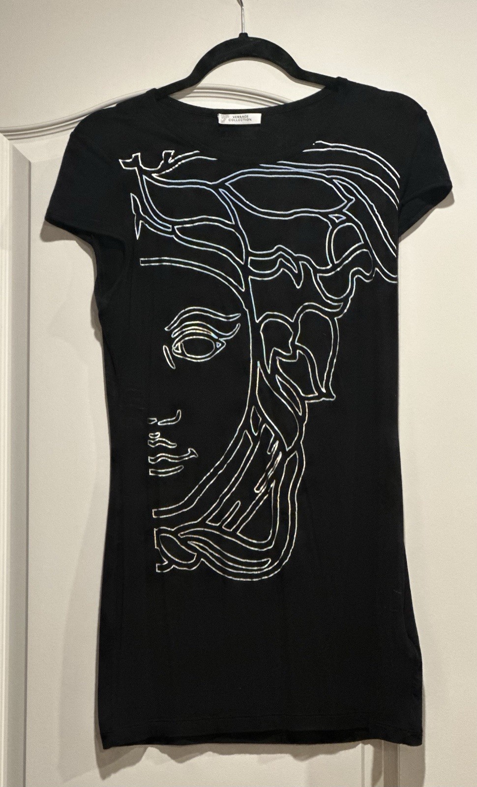 Versace Collection Black Medusa Head Graphic Short Sleeve Mini T-Shirt Dress 42