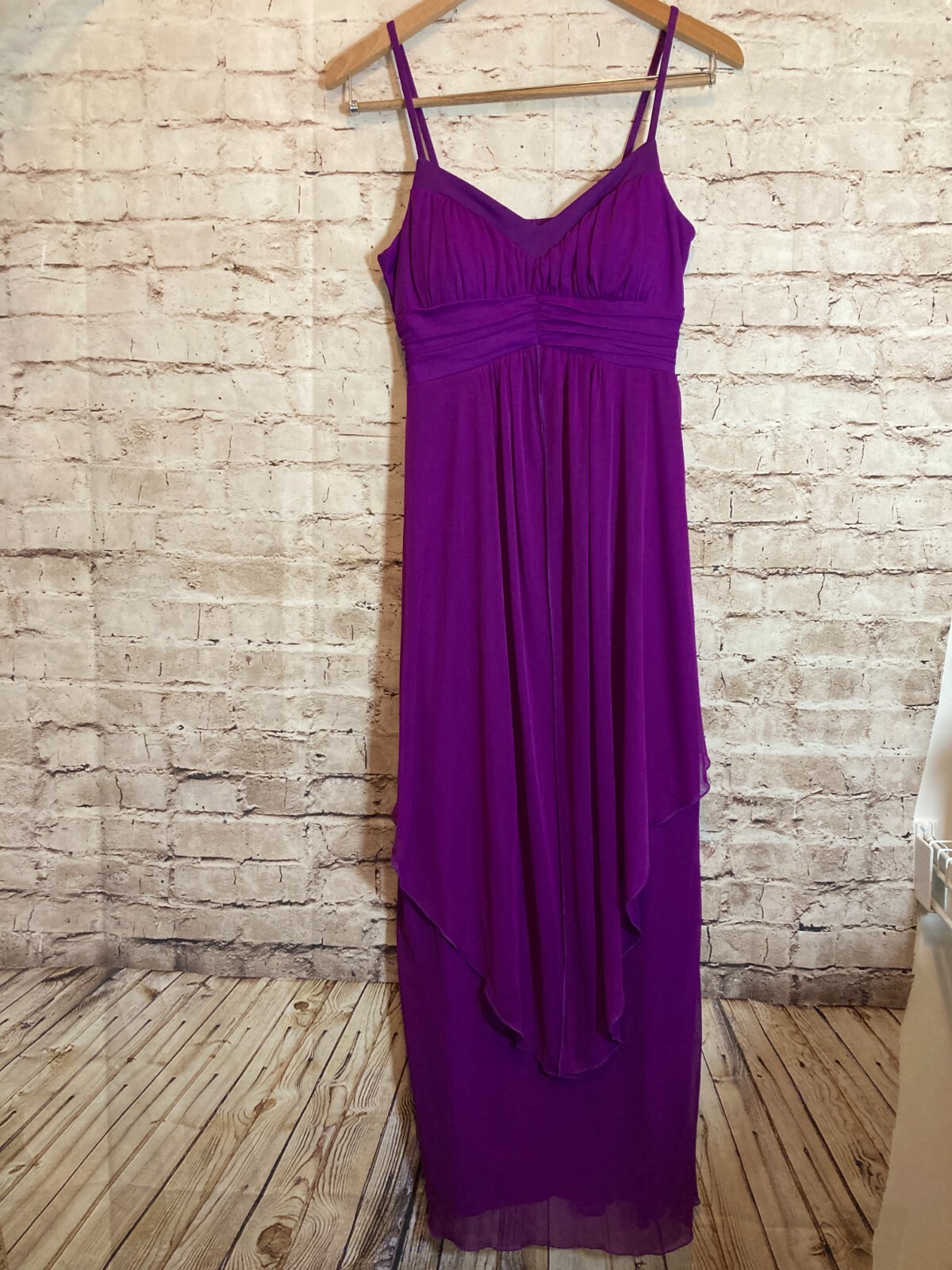 Enfocus Studio Maxi Dress Womens 12 Purple Draped Layered Flowy Babydoll Stretch