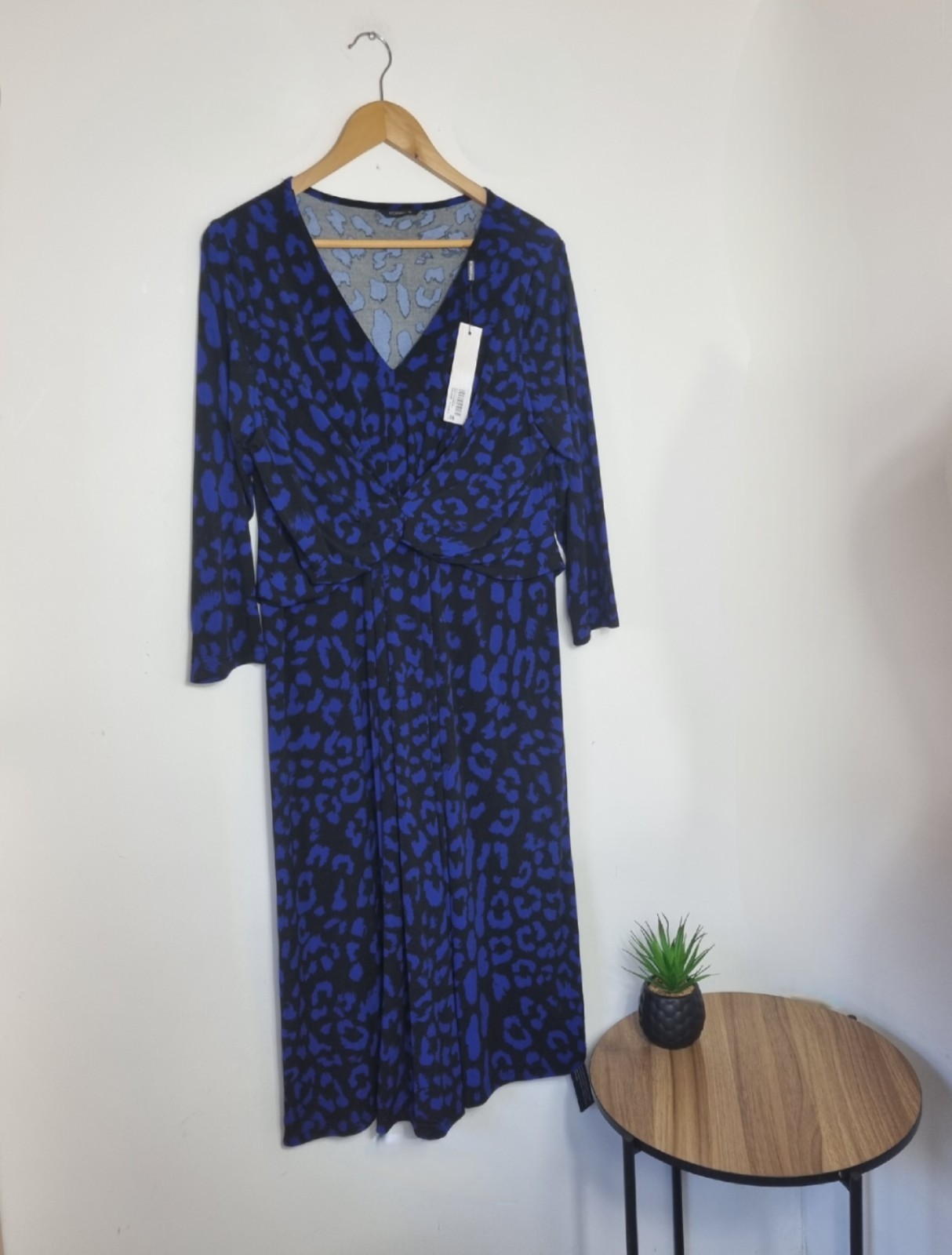 ROMAN Size 16 Blue Black Leopard Print Dress BNWT NEW Below Knee Length Sleeved