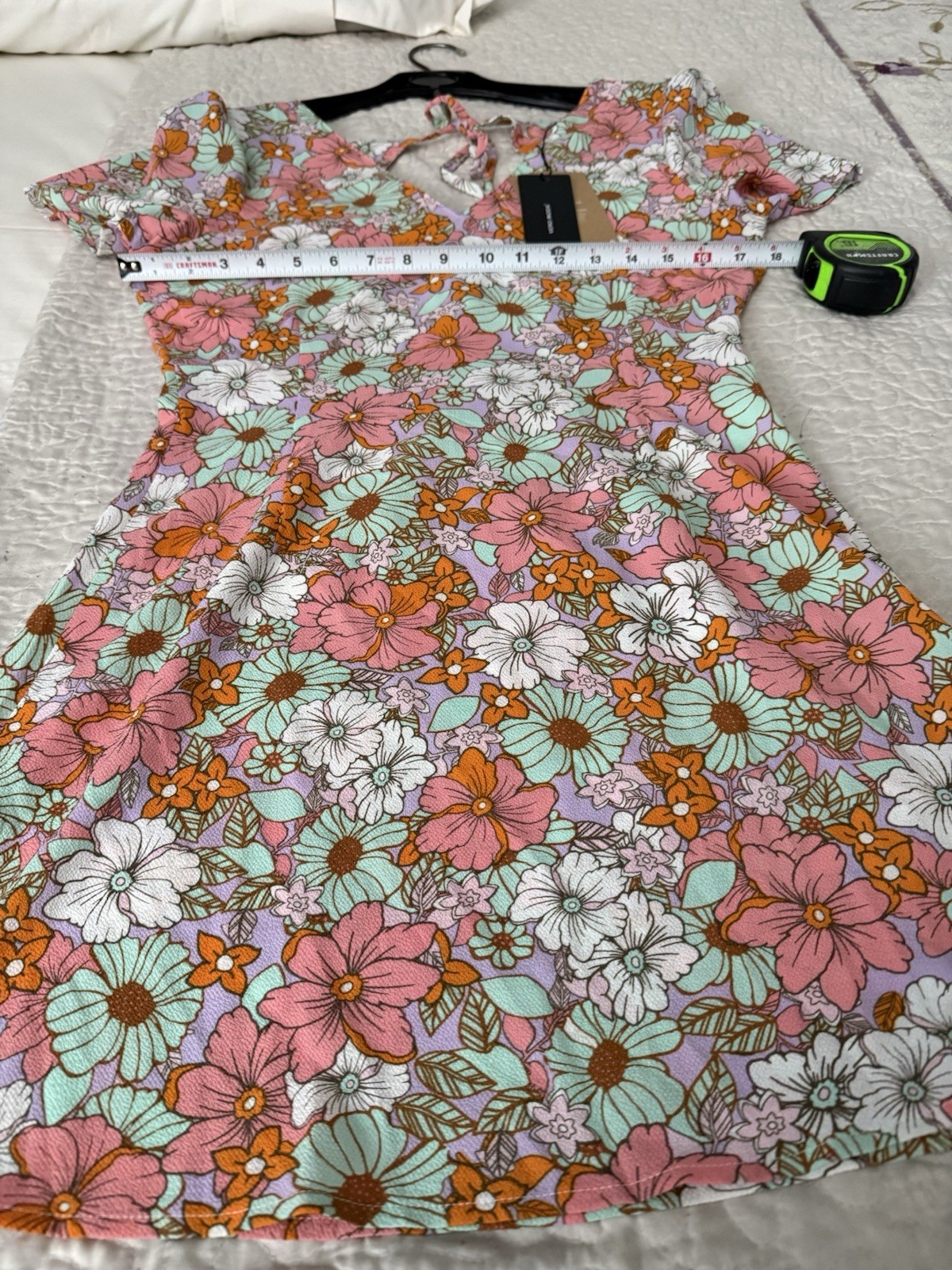 VERO MODA Multicolor Floral V-Neck Keyhole Tie Back Knit Mini Dress S