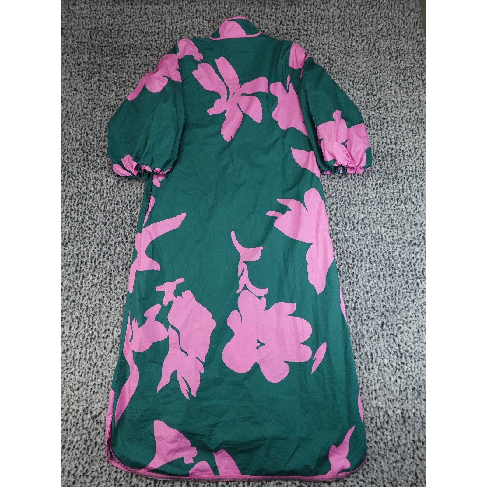 Hyacinth House Midi Dress Womens Medium Green Pink Excellent Floral Puff Sleeve