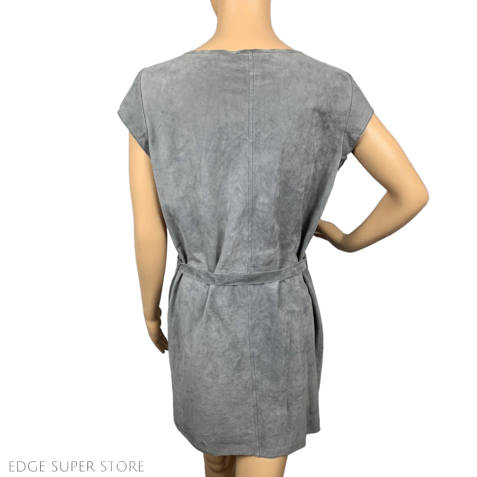 Joie Gray Short Sleeve Belted Pocket Goat Leather Suede Casual Dress Size Small
