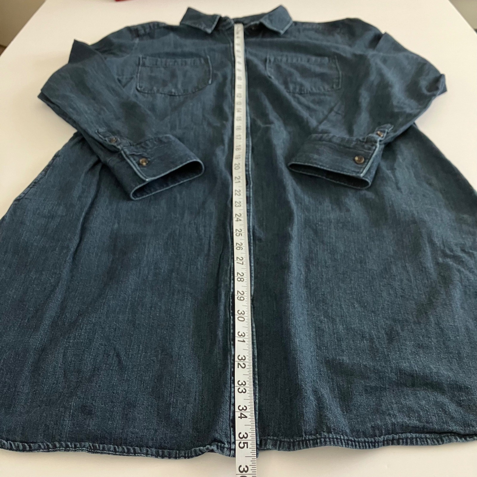 A New Day Womens Preppy Classic Western Dark Wash Denim Shirt Dress Pockets XL