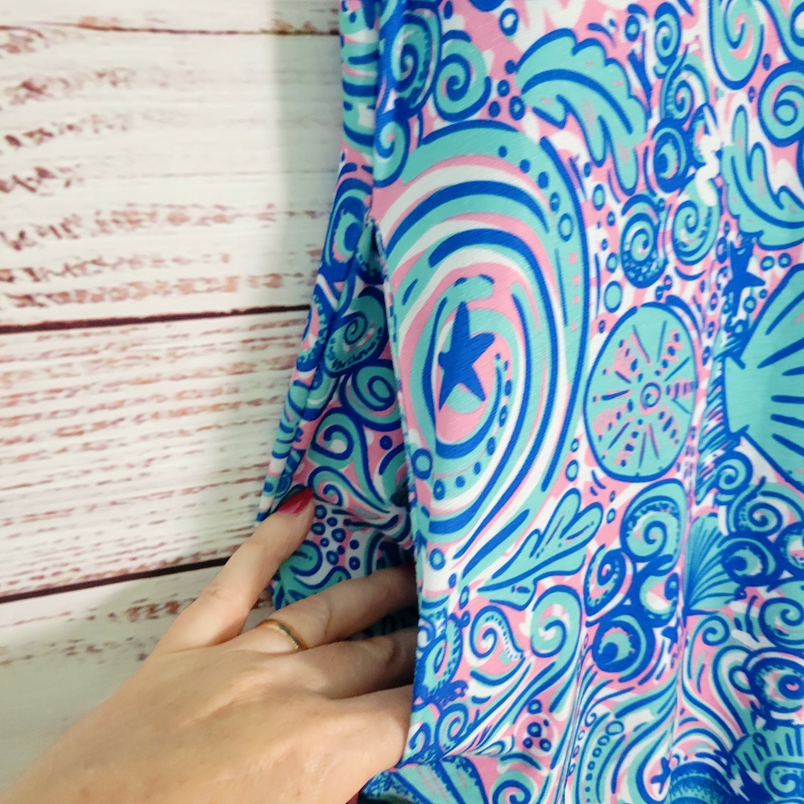 Simply Southern Sleeveless Seashell Print Midi Dress Large Keyhole Pullover