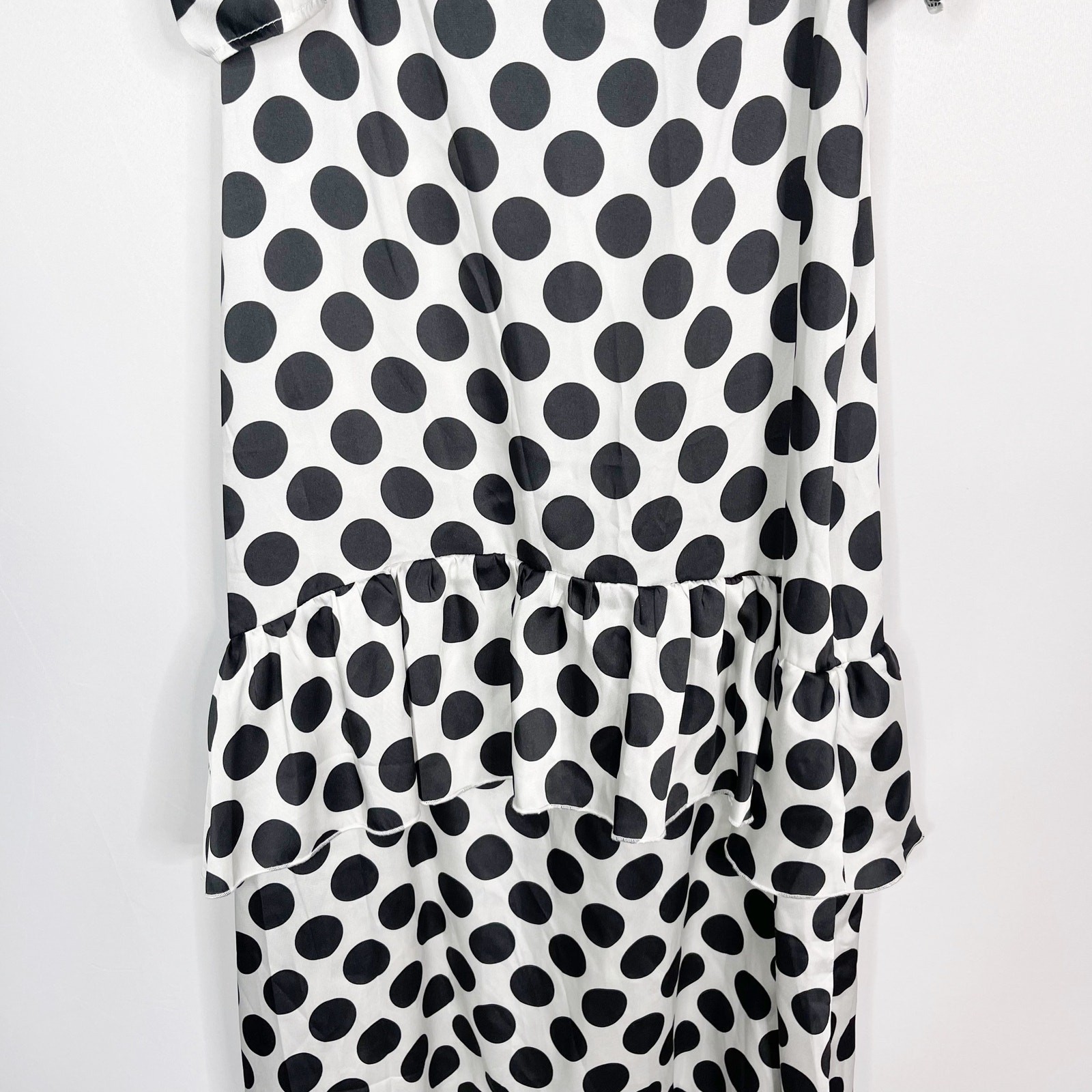 Blume Studio Maternity US 6 White Black Polka Dot Satin Tiered Ruffle Maxi Dress