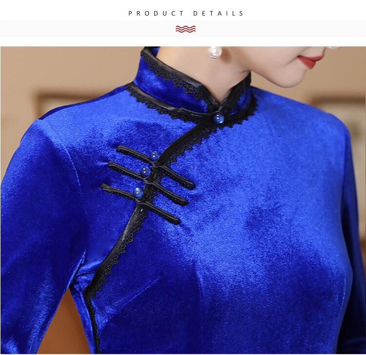 2024 Autumn Winter Qipao Dress Chinese Velvet Long Cheongsam Women Party Gown