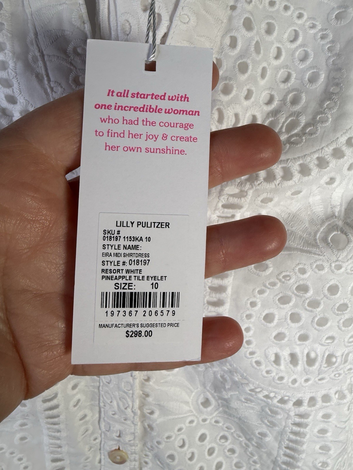 Lilly Pulitzer Eira White Muse Pineapple Tile Eyelet Midi Shirt Dress Sz 10 NWT