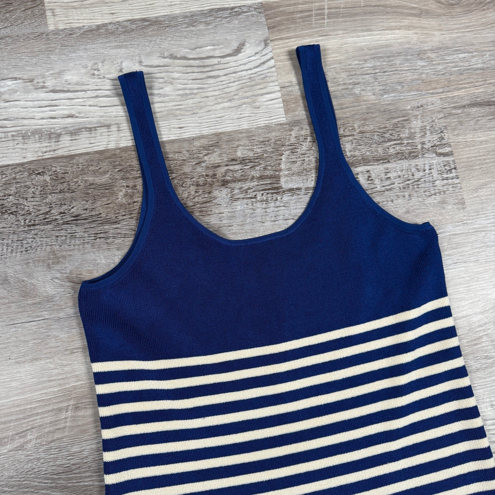 J.Crew NWT Striped Midi Tank Dress Navy Sleeveless L Costal Quiet Luxury Preppy