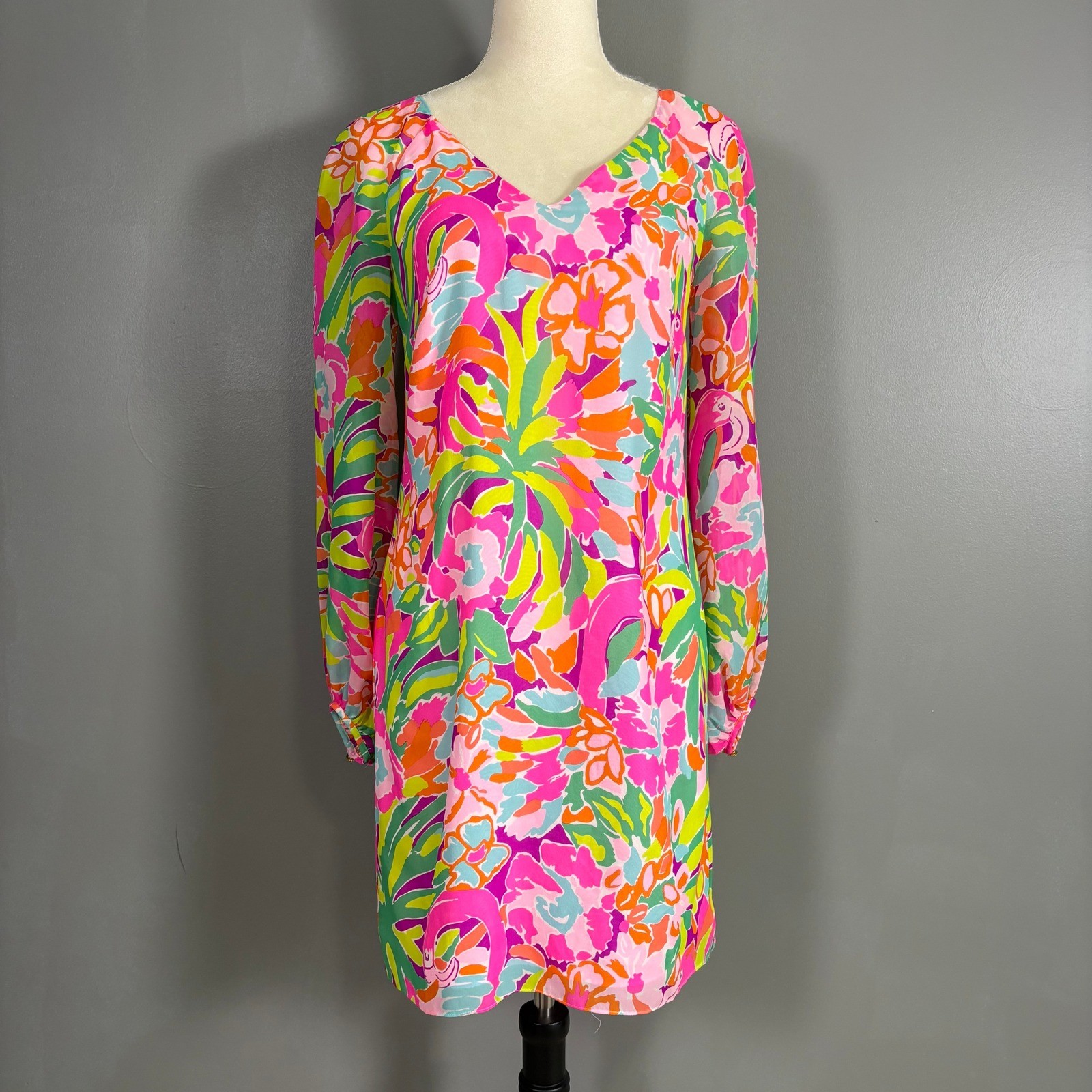 Lilly Pulitzer Caleigh Silk Tunic Mini Dress 2 Flamingo Resort Going Out Bright