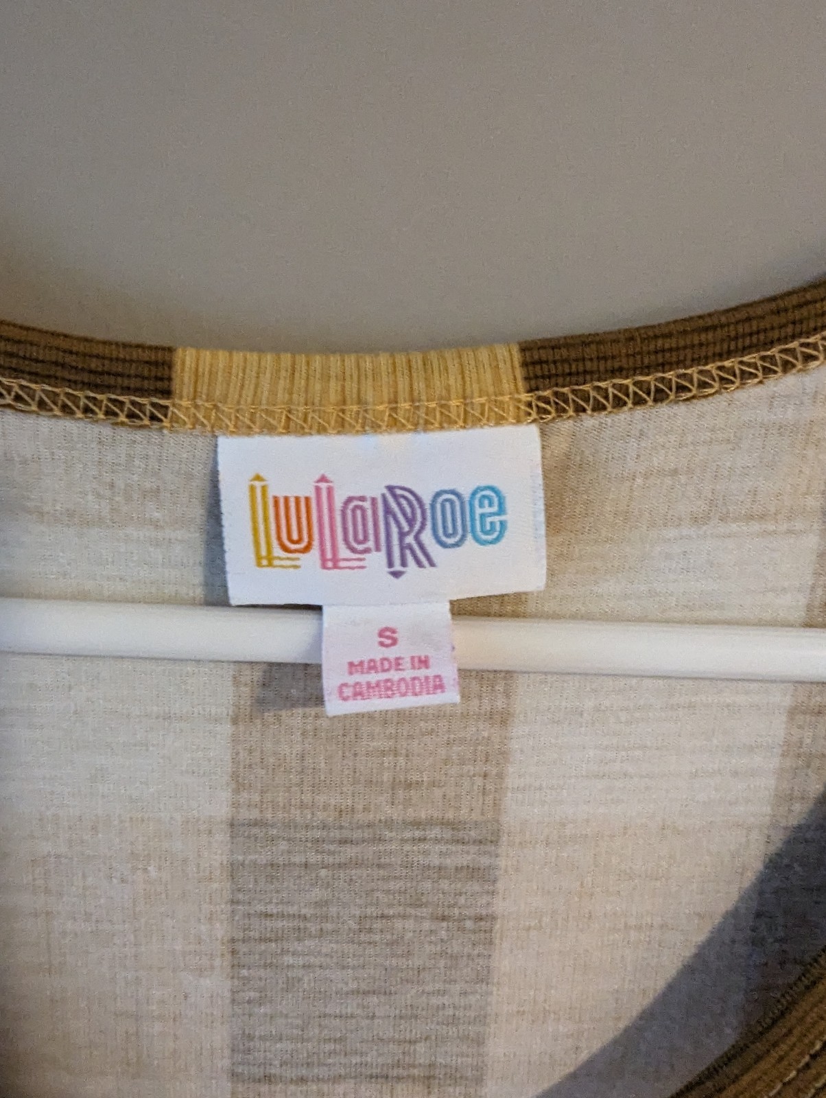 LuLaRoe Brown/White Gingham Fit & Flare Dress S Scoop Neck Knee Length