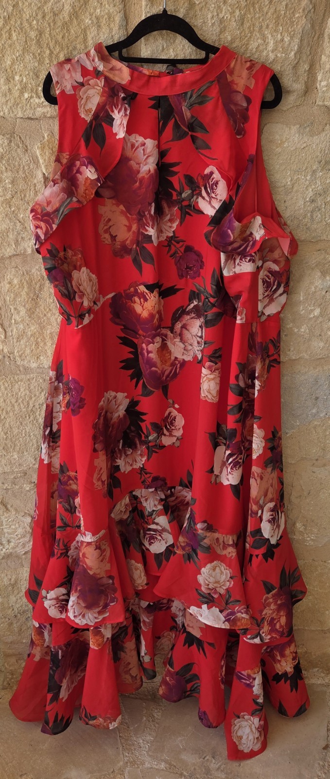 Joanna Hope Red Floral Halter High-Low Ruffle Occasion Dress