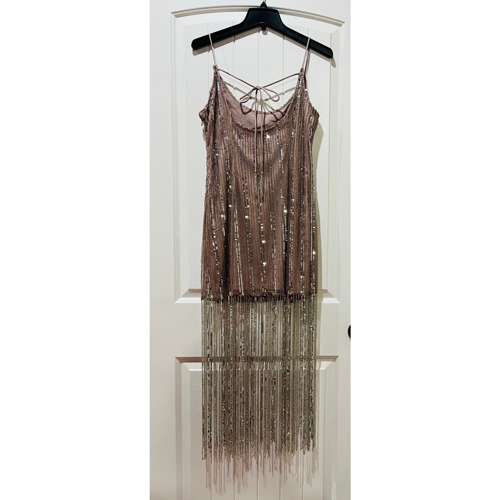 NWT❤️Anthro MAEVE SEQUIN STRAPPY BEADED-FRINGE MINI DRESS sz10